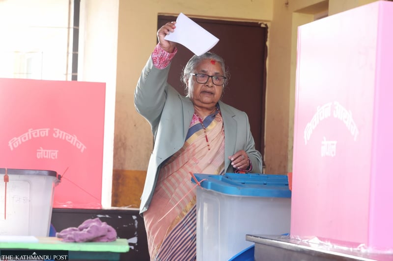Prime Minister Karki, political leaders cast votes