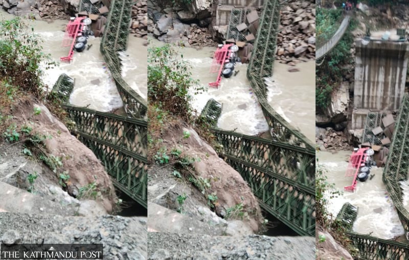 Bailey bridge collapse over Arun River cuts off access to Makalu Base Camp