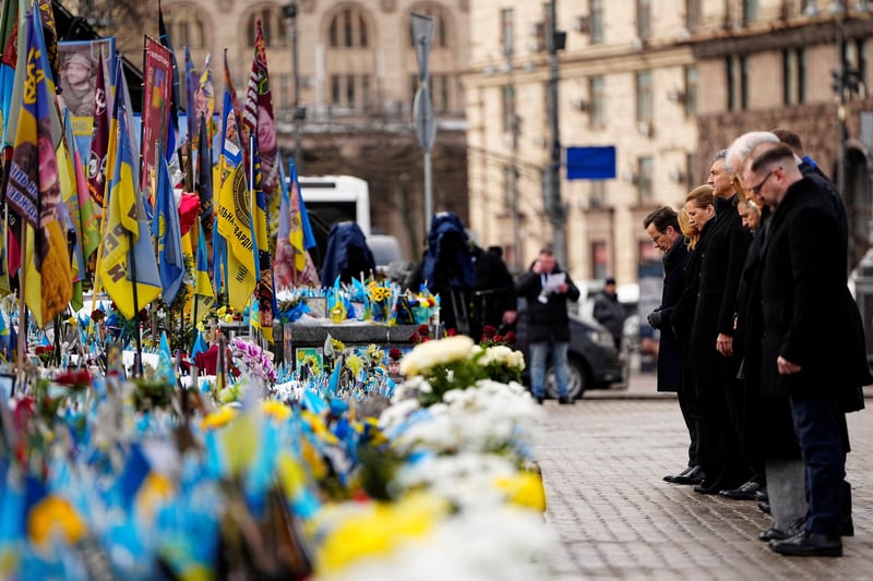 European leaders vow support for Ukraine as war grinds into fifth year