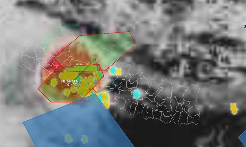 तीन घण्टामा सबैभन्दा बढी वर्षा दाङमा, सर्दै उत्तर–पूर्वतिर