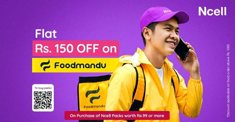 एनसेलका ग्राहकलाई फुडमाण्डुमा विशेष छुट, प्याक किन्दा अब पाउनेछन् कुपन