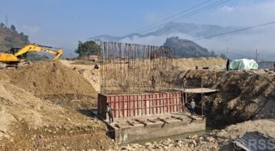 Concrete bridge construction underway in Syangja’s Armadi river