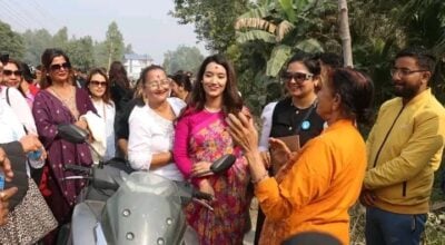 Balen’s wife Sabina engages voters in Jhapa-5 door-to-door campaign