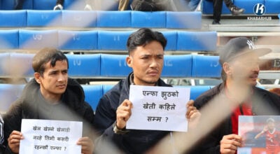 Players stage protest at ANFA Complex over alleged neglect in treatment of skipper Sabitra Bhandari