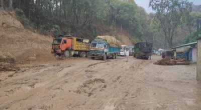 Butwal–Narayangadh road section obstructed after rain makes damaged stretch slippery