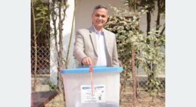 Home Minister Aryal casts his vote