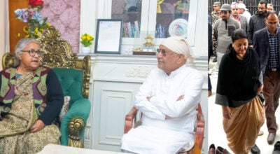 Former President Bhandari and PM Karki visit Gundu to meet UML Chairman Oli