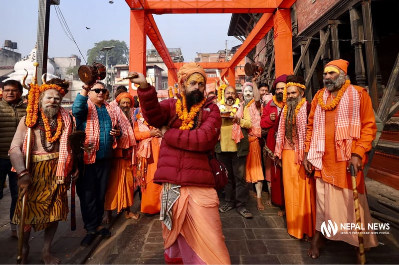Hindu holy men from Nepal and India enter Pashupatinath Temple with procession [Photo Feature]