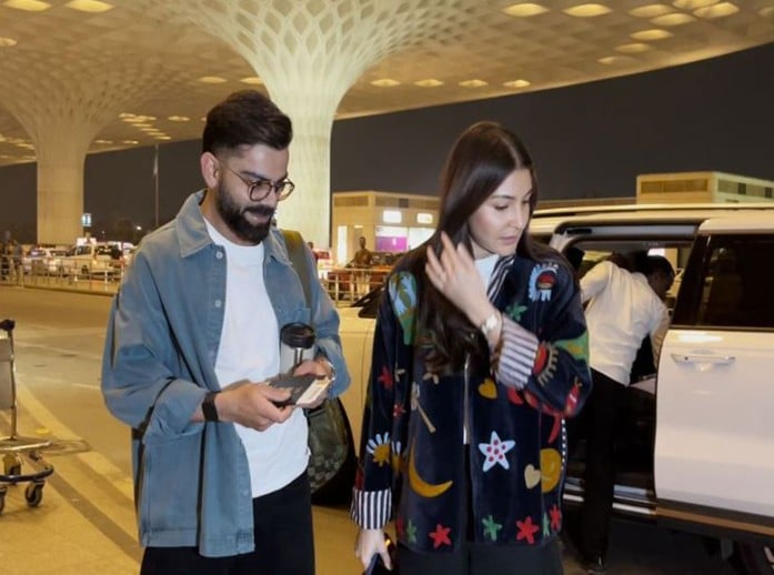 Virat Kohli, Anushka Sharma arrive at Mumbai airport in style
