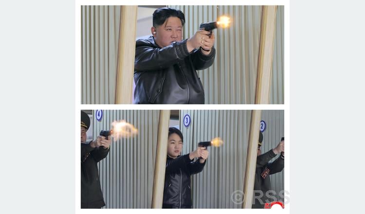 North Korean leader Kim and his daughter try out new pistols at shooting range