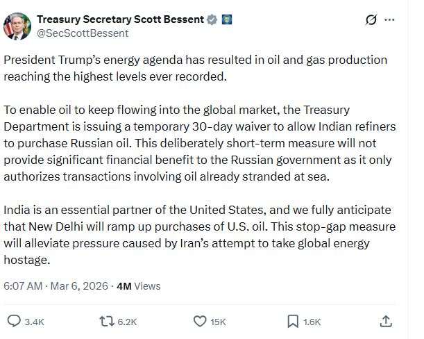 Iran war: US grants temporary waiver for India to buy Russian oil