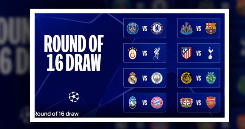 च्याम्पियन्स लिगको अन्तिम-१६ को खेल तालिका सार्वजनिक