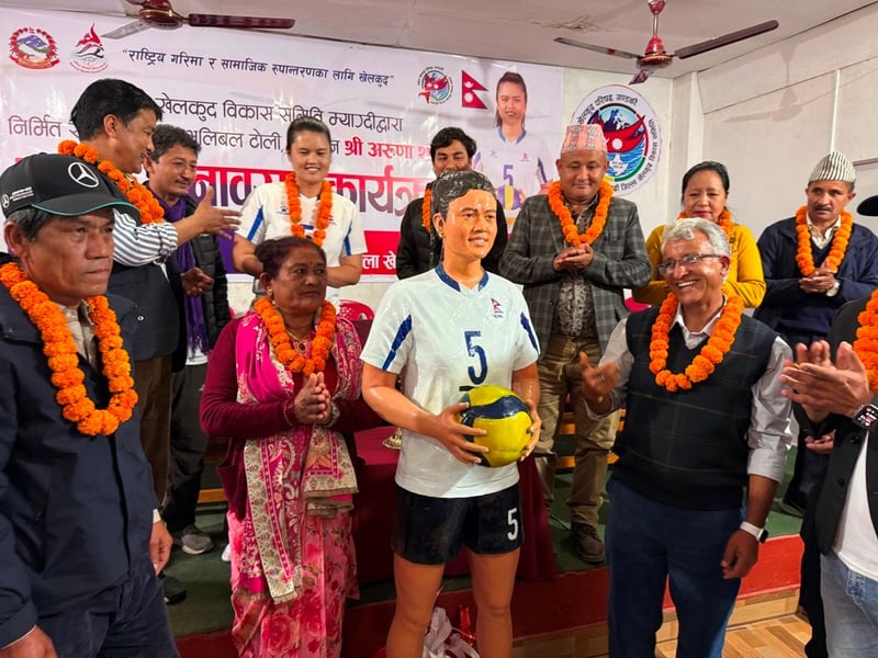 म्याग्दीमा भलिबलकी राष्ट्रिय कप्तान अरुणा शाहीको प्रतिमा निर्माण (तस्वीरसहित)