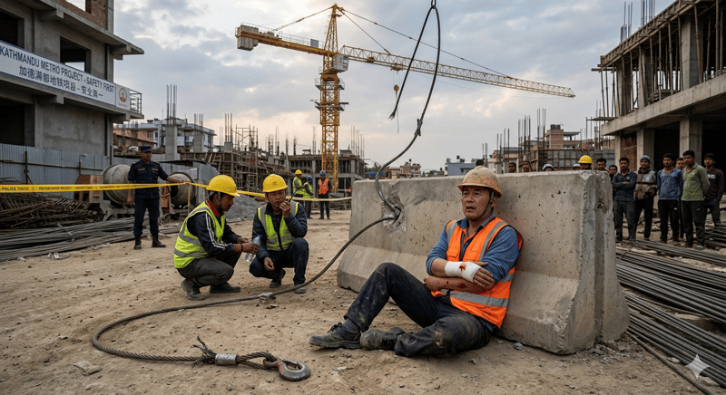 क्रेनको डोरी चुडी टुचनले लाग्दा चिनियाँ नागरिक घाइते