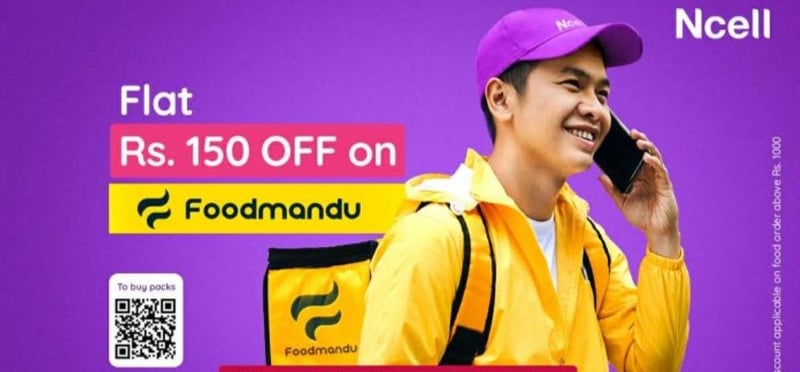एनसेल, फुडमाण्डुले ल्यायो खानाका परिकारमा रु. १५० को छुट अफर