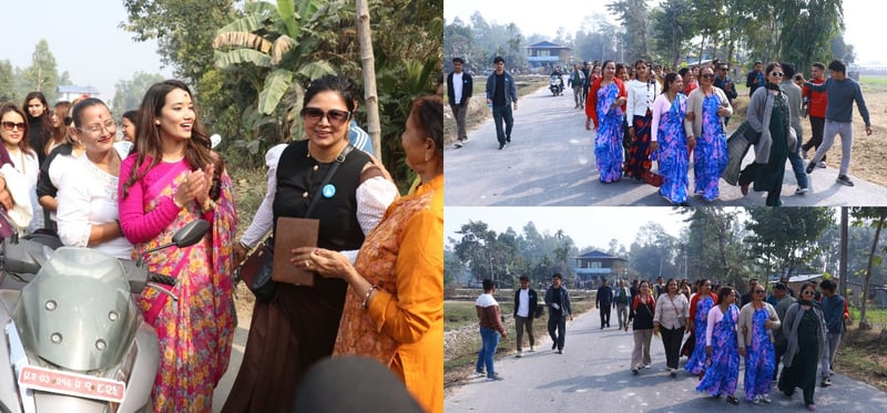 झापा-५ : श्रीमानका लागि भोट माग्दै बालेन्द्रपत्नी सविना