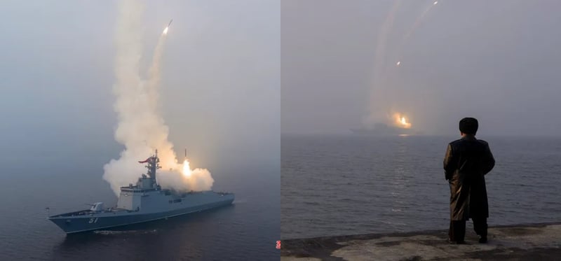 पाँच हजार टनको युद्धपोतबाट किमले गरे क्रुज मिसाइल परीक्षण