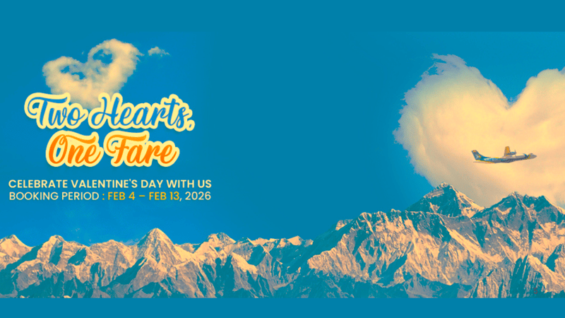 बुद्ध एयरको ‘भ्यालेन्टाइन डे’ अफर : एकै टिकटमा दुई जनालाई एभरेष्ट एक्सपेरियन्स उडान
