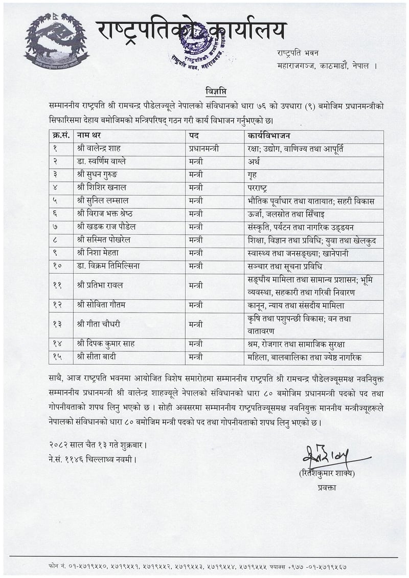 यस्तो छ मन्त्रीहरुको वरियता