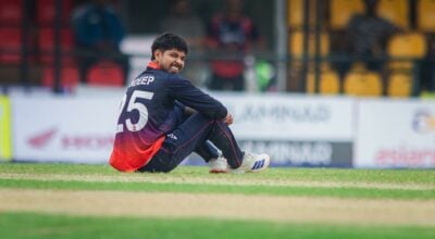 सन्दीपले दिलाए सातौँ सफलता, यूएईको इनिङ सङ्कटमा