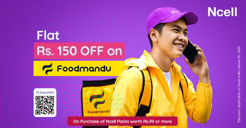 एनसेलबाट फुडमान्डुमा खानाका परिकार अर्डर गर्दा रु. १५० छुट अफर