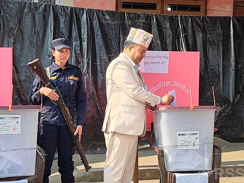 CPN-UML Central Secretary Mahesh Basnet Casts Vote in Bhaktapur