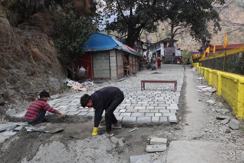 Stone Slabbing Begins on Roads Inside Religious Tourist Hub of Galeshwor in Myagdi