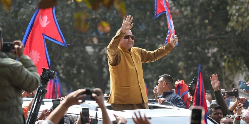 Activist Durga Prasai Joins Pro-Monarchy Demonstration Outside Kathmandu Airport