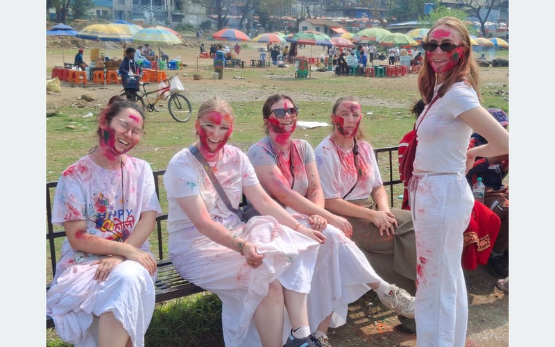 Tourists Celebrate Holi in Pokhara Amidst Formal Event Ban