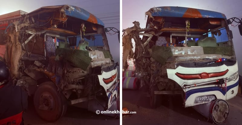 रुपन्देहीमा स्कुल बस र ट्याक्टर ठोक्किँदा २१ जना विद्यार्थी घाइते