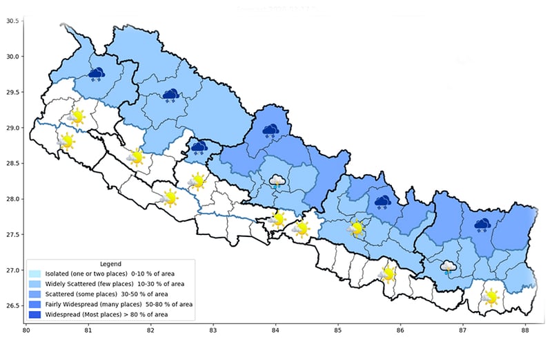 कोशी, बागमती र गण्डकी प्रदेशमा चट्याङसहित वर्षाको सम्भावना