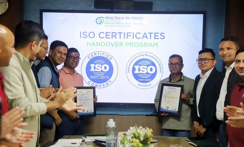 गरिमा विकास बैंकले पायो दुई अन्तर्राष्ट्रिय आईएसओ प्रमाणपत्र
