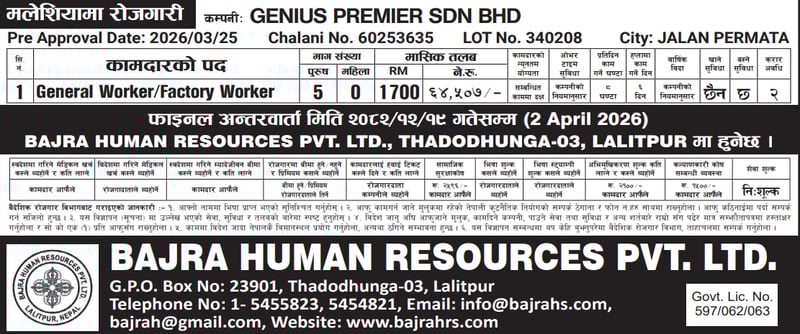 Male : General Worker/Factory Worker in Malaysia, 5 no