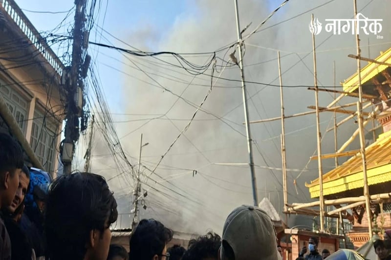 Fire breaks out at a timber warehouse in Sinamangal