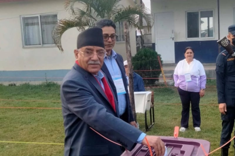 Coordinator Dahal casts his vote at Nepal Police School Polling Centre, Chitwan