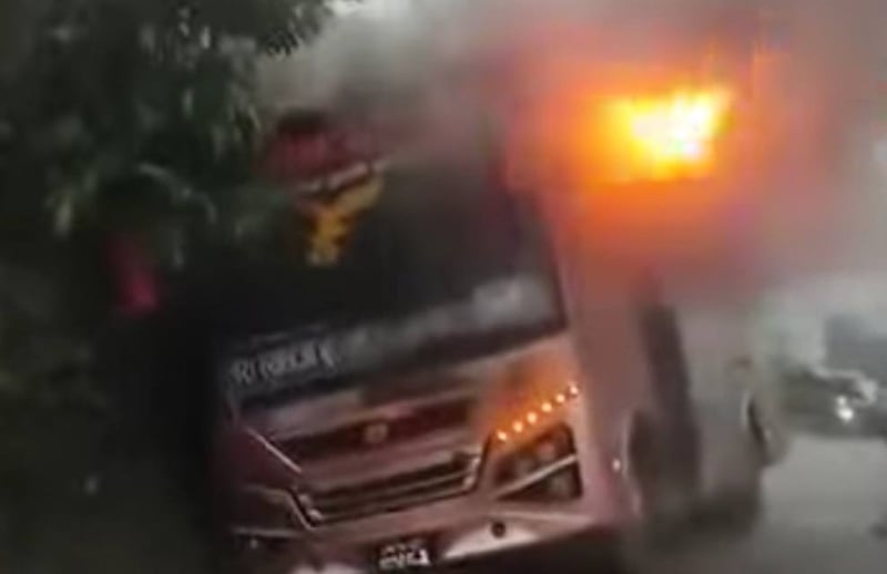 Running bus catches fire in Pokhara, 40 rescued safely
