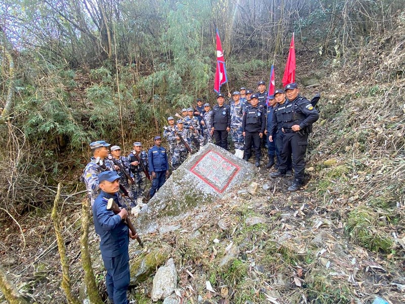 Border security units from Nepal and China take stock of border pillars at Bhotkhola