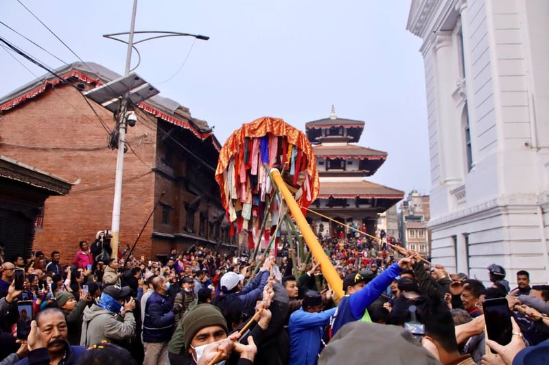 Splendor of Holi begins after installation of Chir in Basantapur