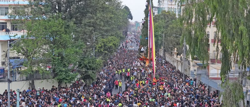 Seto Machhindranath chariot procession moves through Kathmandu streets