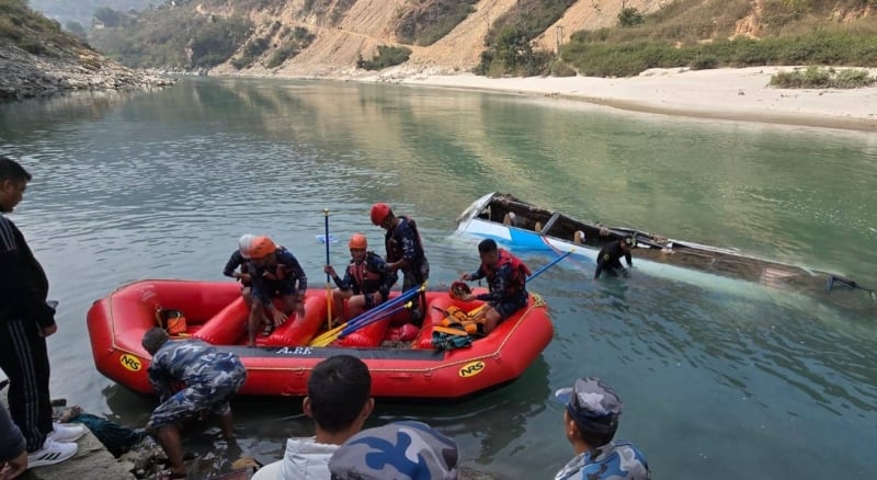 Over 10 dead as bus plunges into Tamakoshi River in Ramechhap